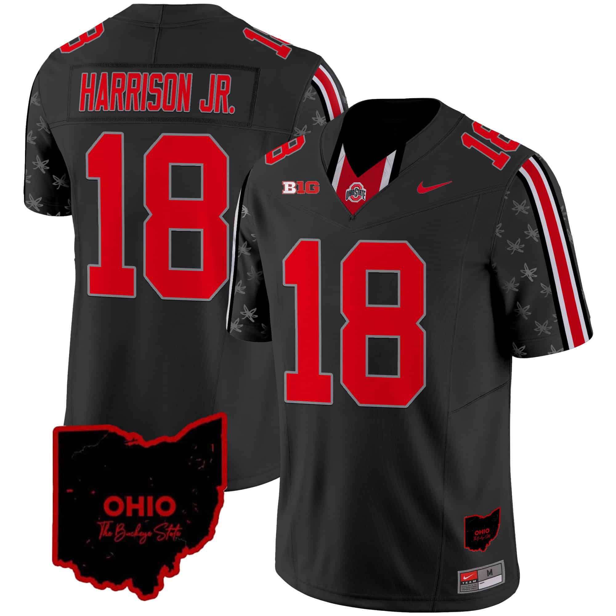 Men Ohio State Buckeyes #18 Harrison jr Black 2024 Nike Home Patch Vapor Limited NCAA Jersey